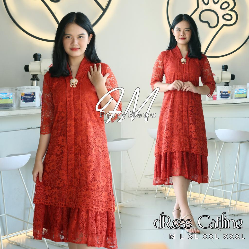 READY DRESS BROKAT CATLINE / DRESS BROKAT PESTA / DRESS KONDANGAN FLOY / DRESS LENGAN PENDEK / DRESS