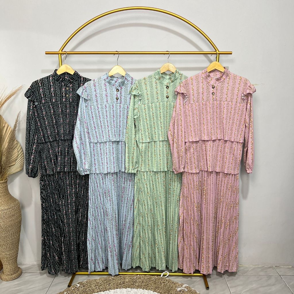 TICLO Rahayu Dress Gamis Plisket Wanita Motif Jumbo