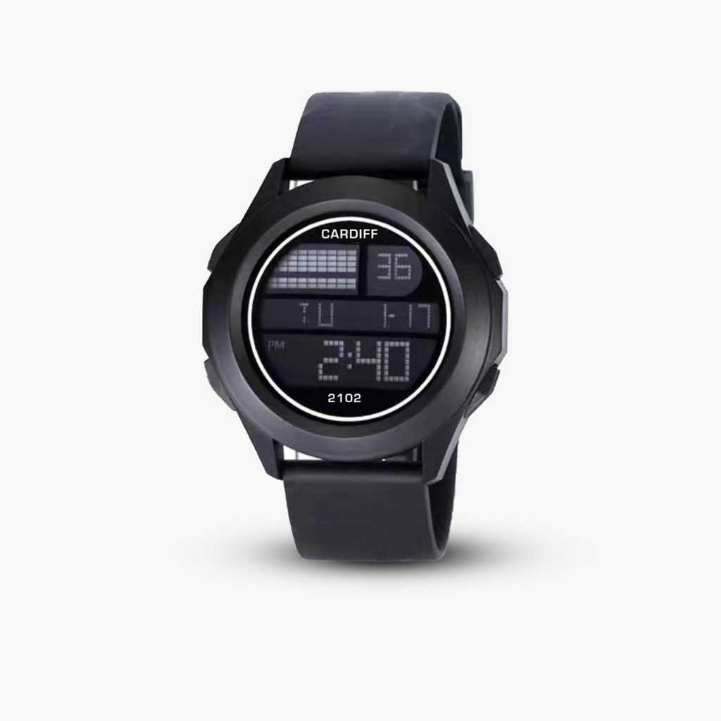 FREE BOX - Jam Tangan Unisex Pria&Wanita Cardiff Original  Fitur Digital Strap Rubber 4,6CM
