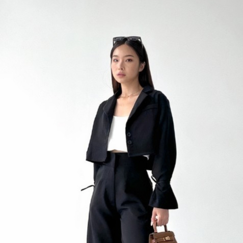 Everything Crop Bali - Flinch Crop Blazer / Blazer Crop Top Semi-Wool / Blazer Hitam