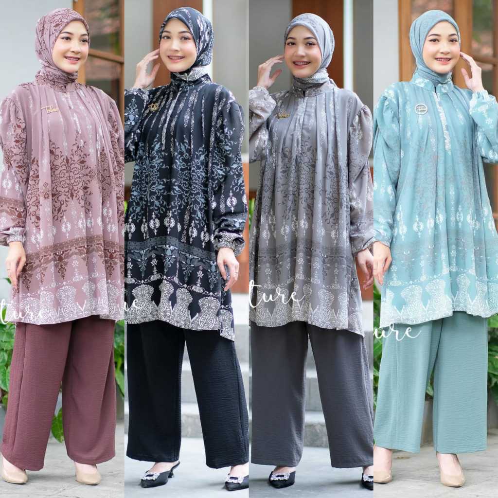Tulus Signature Araseli Set Hijab / One Set Wanita Kondangan Kekinian Jumbo Ceruty Furing Mix Airflo
