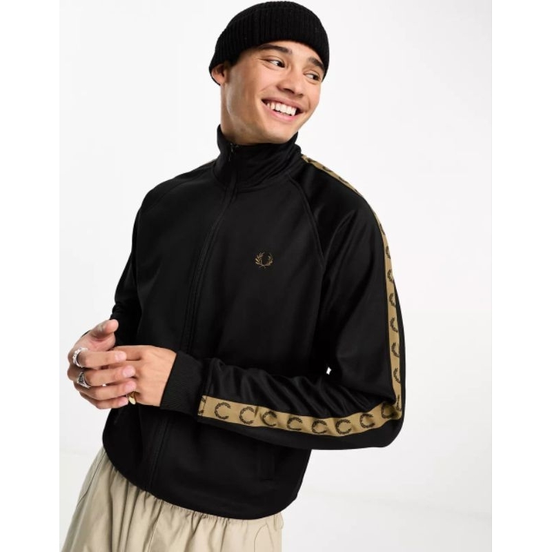 Fred Perry Contrast Taped Tracktop Black / Shaded Stone Original