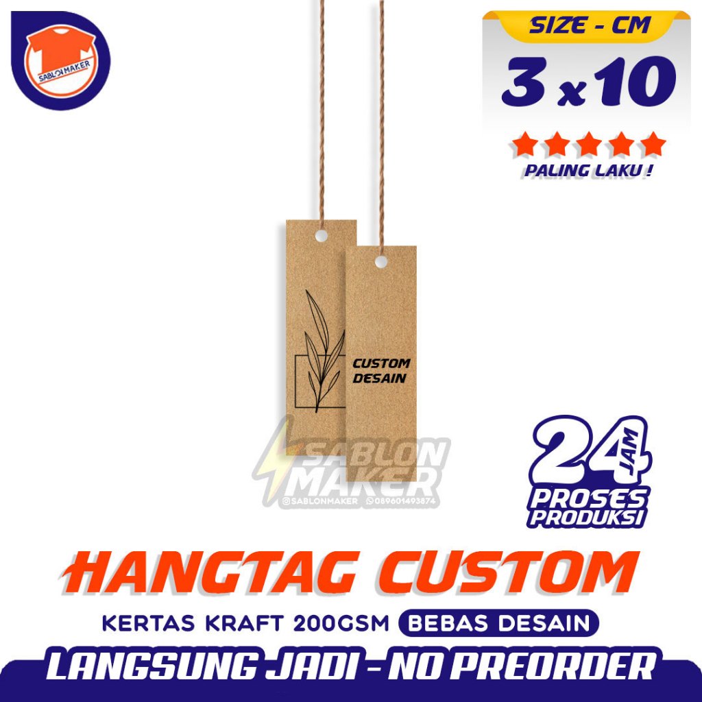 

Hangtag Custom Brand Label Harga Baju Kertas Kraft 200GSM Bebas Desain Full Warna Termurah