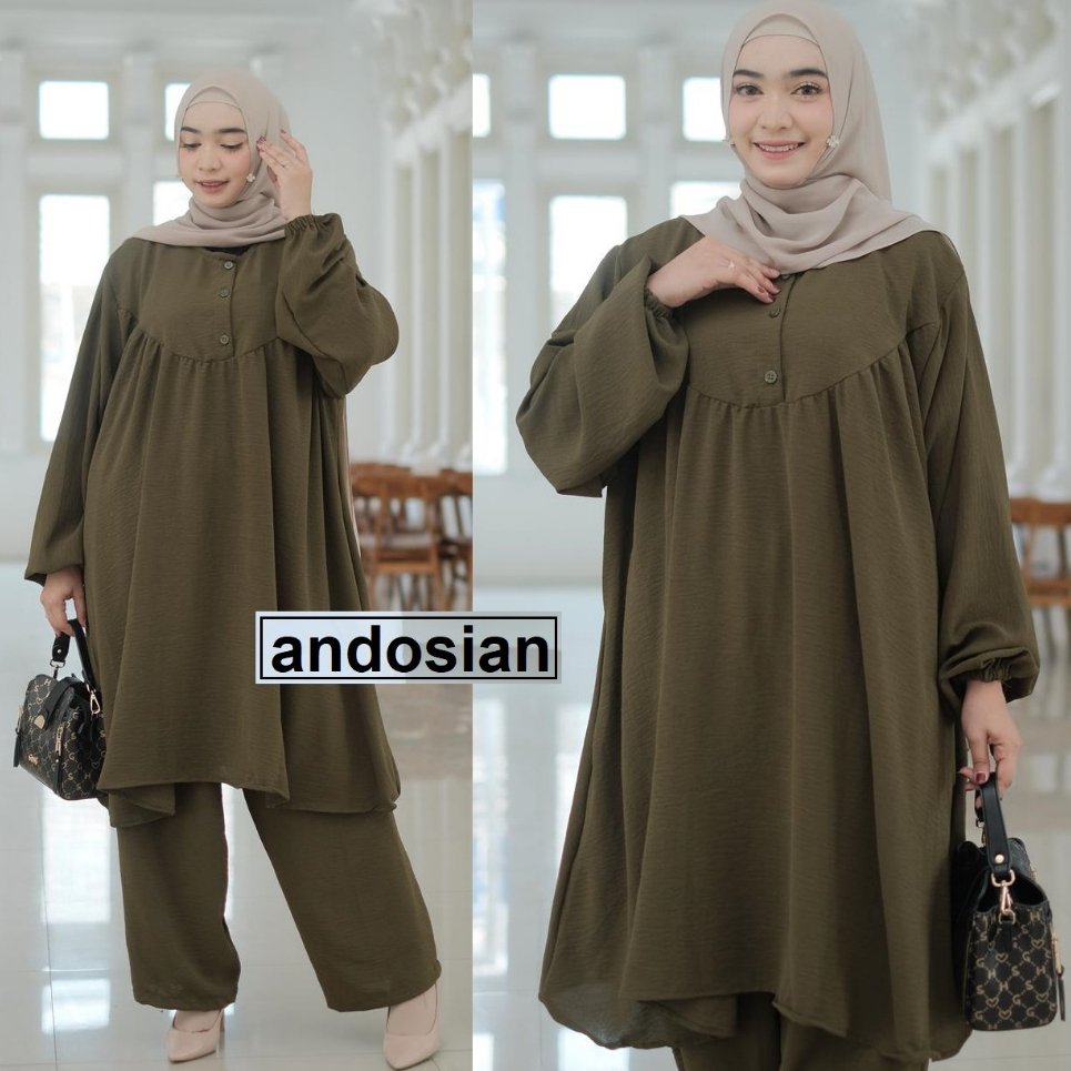 BAJU SETELAN TUNIK WANITA KEKINIAN CRINCLE AIRFLOW LD 130 JUMBO
