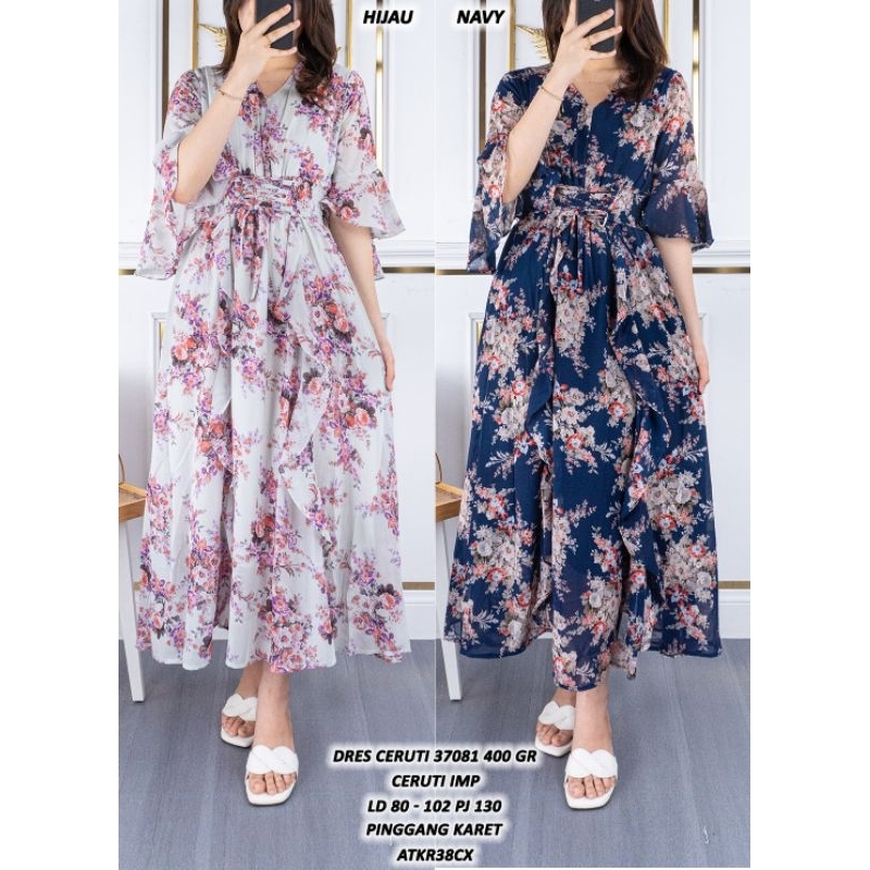 Long Dress Ceruti Bunga Cantik 37081 Import