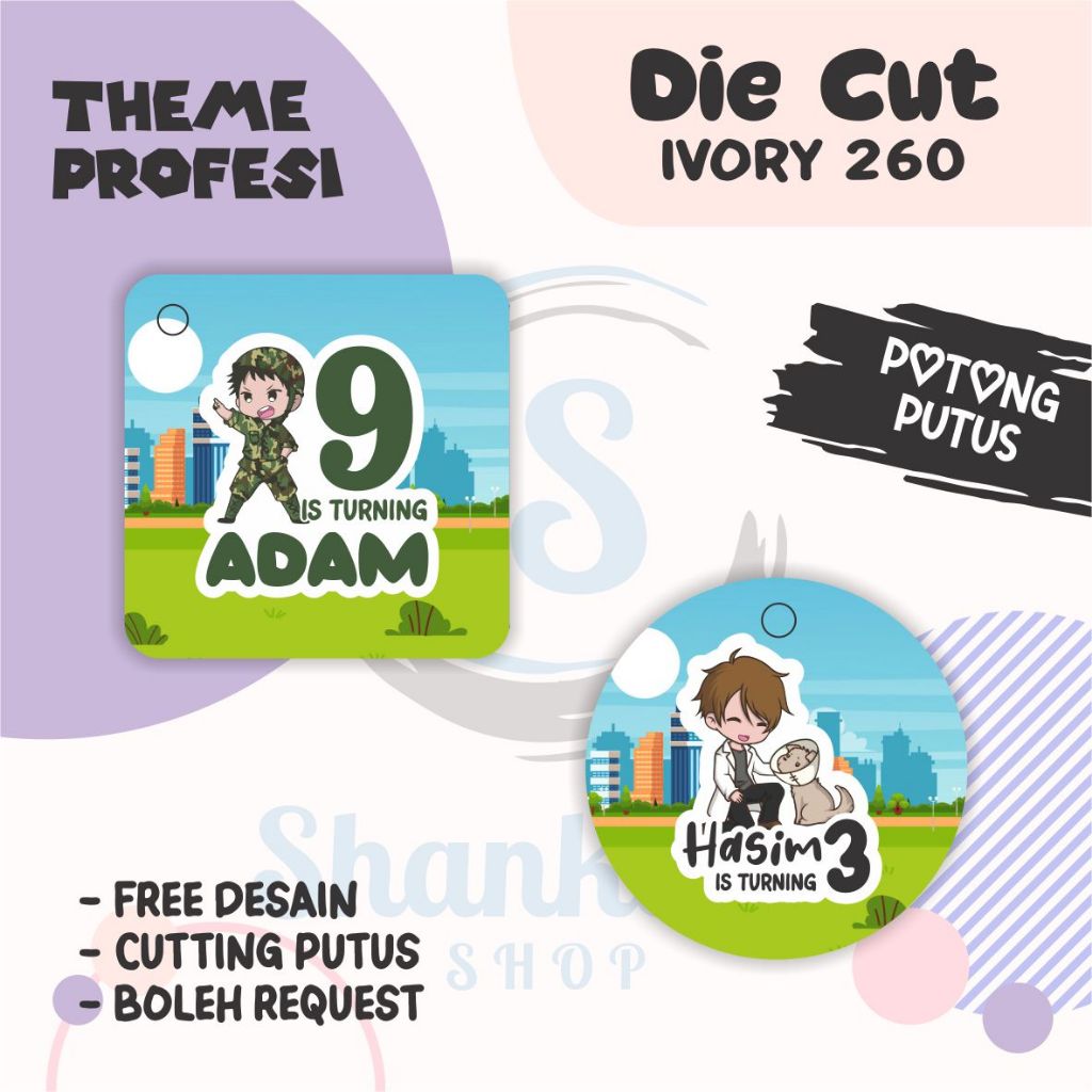 

Tag Bulat Kotak Ulang Tahun THEME PROFESI /Tag Label Ulang Tahun / Hangtag Hampers Custom