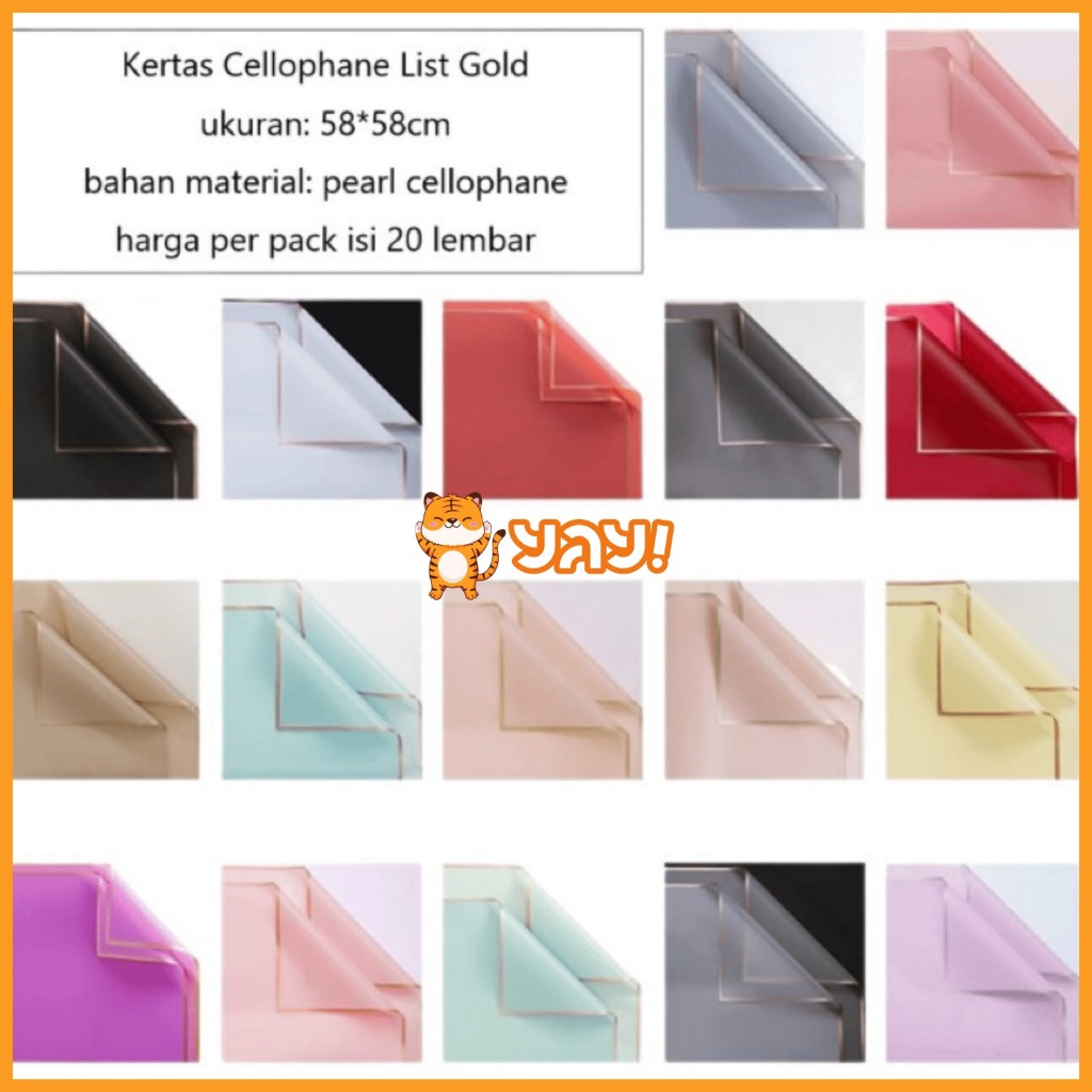 

YAY! (20 lembar) kertas bunga flower wrapping paper cellophane gold list 58*58cm per pack (isi 20 lembar)