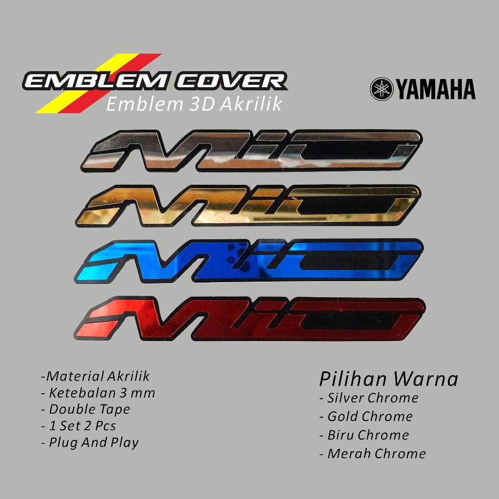 EMBLEM YAMAHA MIO SPORTY LOGO TIMBUL 3D BUKAN STIKER GOLD , SILVER , BIRU & MERAH 1 SET MUDAH DIPASA