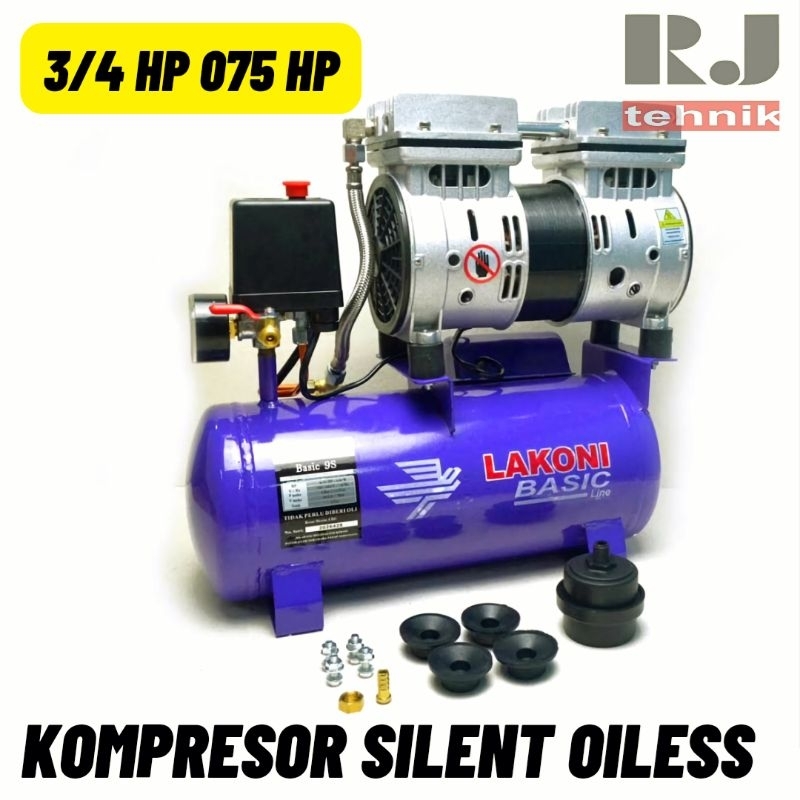 Lakoni Basic 9s Mesin Kompresor Pompa Angin Oilless Silent 3/4HP 075HP