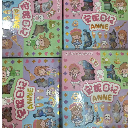 

sticker 2D MOMO ANNE 100 lembar kartu korea lucu anti air mix warna pelangi rainbow warna warni