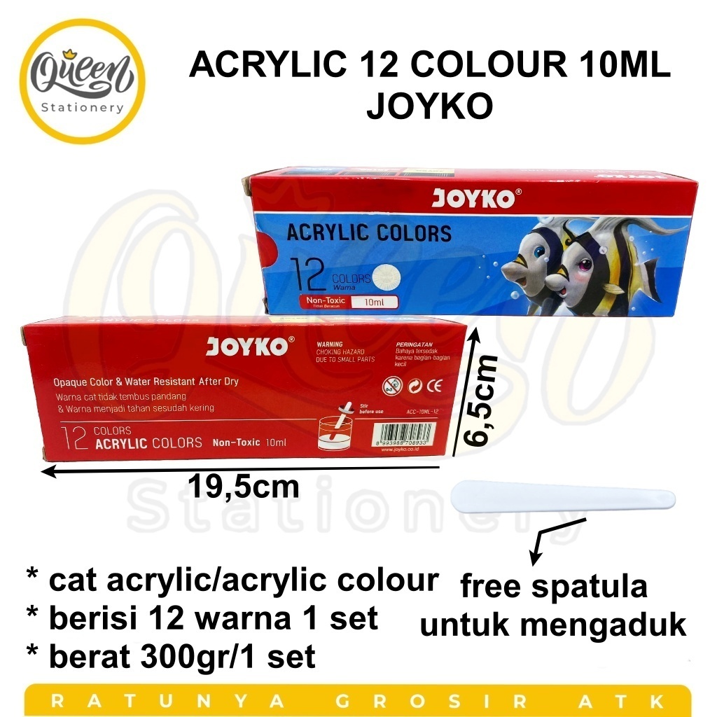 

1 SET ACRYLIC 12 COLOUR 10ML JOYKO CAT AKRILIK LUKIS