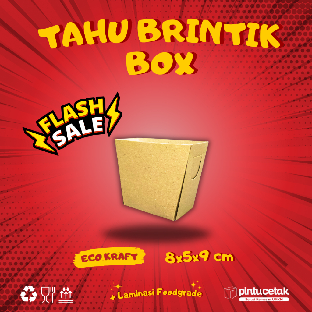 TAHU BRINTIK BOX, MIN ORDER KELIPATAN 50 PCS, TERMURAH. Lunch Box Paper Kraft Dupleks Ivory, Paper L