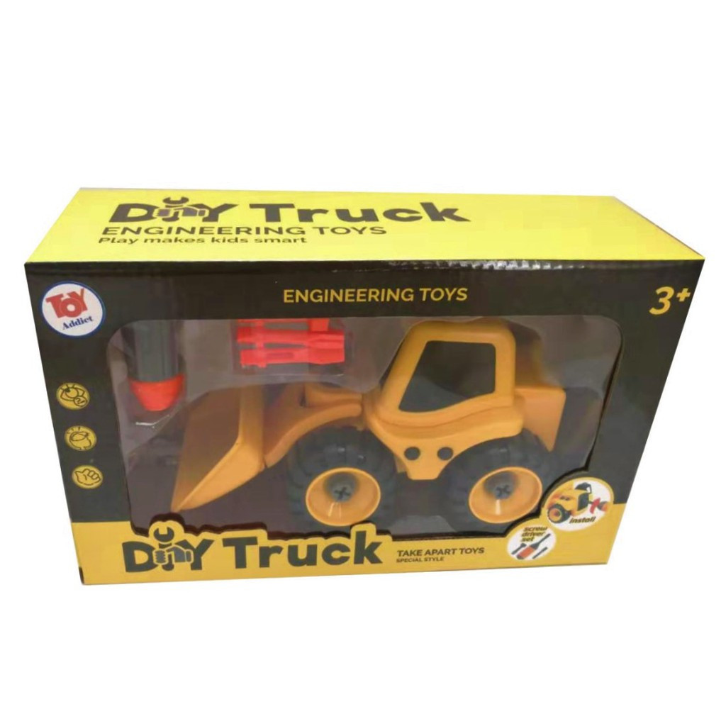 Toy Addict DIY Truck Wheel Loader Mainan Kreatifitas Anak Bongkar Pasang Miniatur Truk Bulldozer