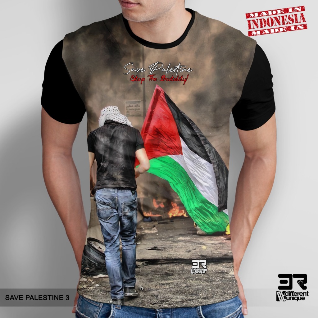 KAOS PRINT 3D DISTRO 3R UNISEX DEWASA & ANAK MOTIF GAZA PALESTINA ( SAVE PALESTINE 3 )
