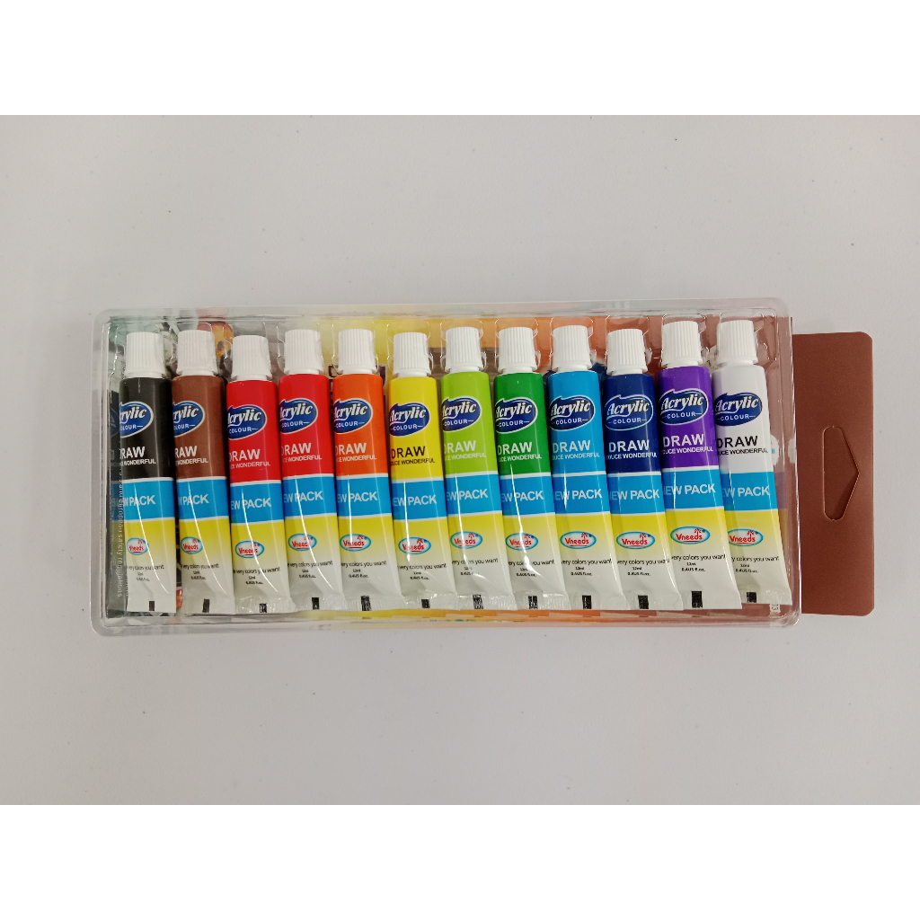 

Cat Akrilik Set 12 Warna 12ml Vneeds / Cat Lukis Kanvas