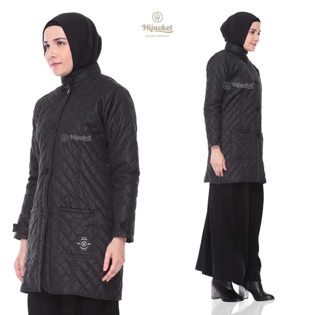 HIJACKET - Jaket Hijaber BELVA Black Ebony | Jaket Wanita Panjang | Outerwear For Hijaber