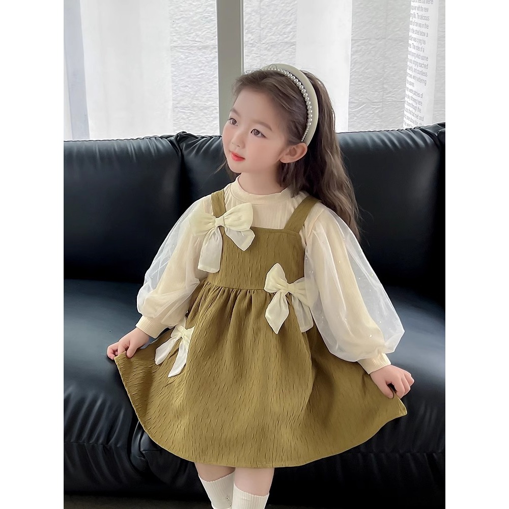 Dress Import Anak Perempuan Usia 1-4 Tahun | Gaun Pesta 2 In 1 Lengan Balon Pita Best Seller Nkc