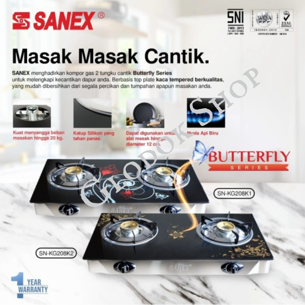 Sanex SN KG208 K1/ K2 Kompor Gas Kaca 2 Tungku Butterfly Series Motif Bunga BATAM