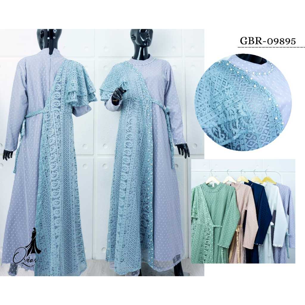 Ozias - Gamis Brokat Kagura Combi Tile Polkadot 09895 I Gamis Pesta Kondangan I Gamis Muslimah
