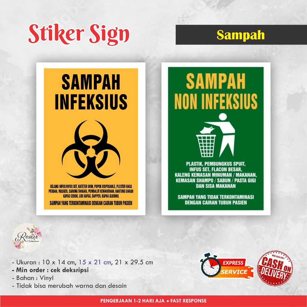 

STIKER SIGN SAMPAH INFEKTUS NON INFEKTUS VINYL / STIKER PERINGATAN / SIGN LABEL / WARNING SIGN