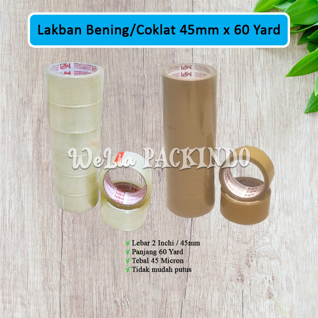 

Lakban Bening dan Coklat 2 Inchi 45mm x 60 Yard MPI SNS / Isolasi Selotip Bening Coklat 45mm 60Y