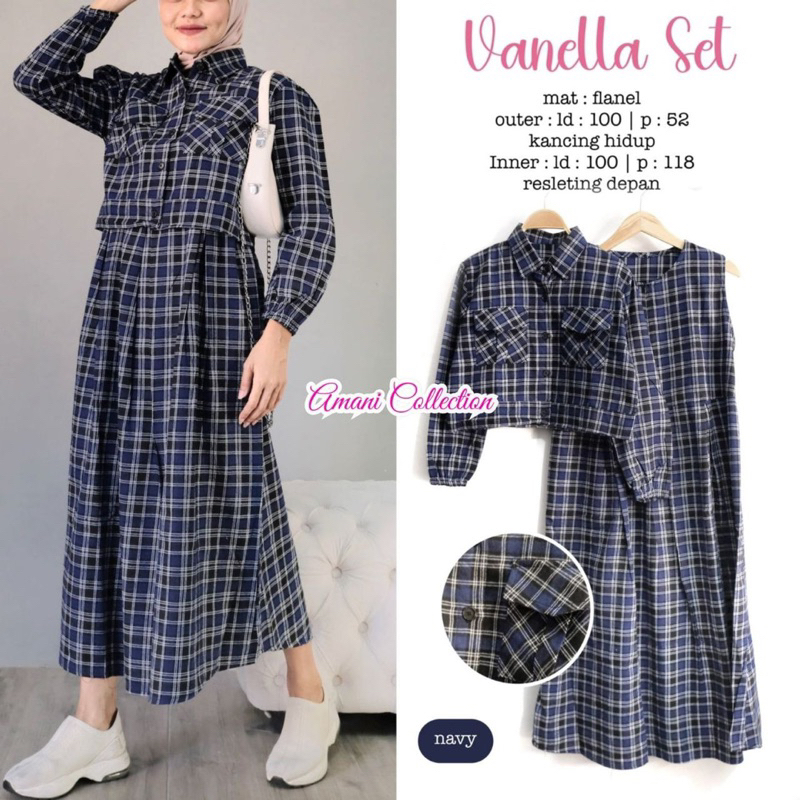 VANELLA SET DRESS OUTER KOTAK TARTAN FLANEL 0711