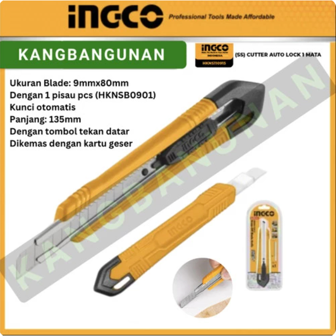

Cutter Kecil (9mm) Auto Lock INGCO HKNS110915 Pisau Cuter Pemotong Cut