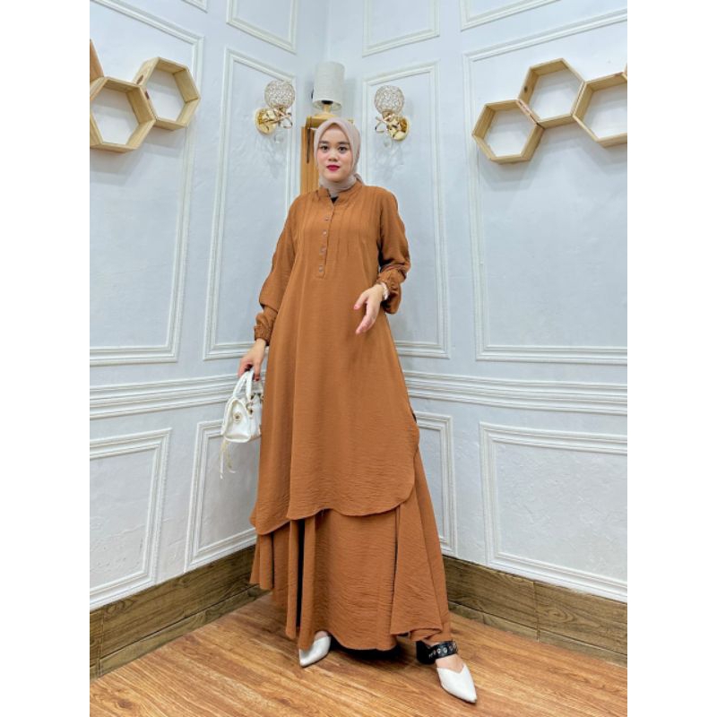 Set rok tunik crincle air flow jumbo