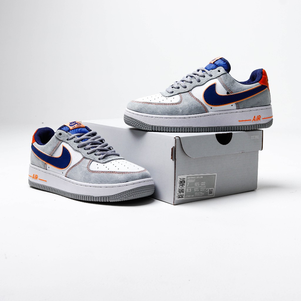 (VLTAVN) Sepatu Nike Air Force 1 07 Low White Cool Grey Navy Blue Orange - AF1