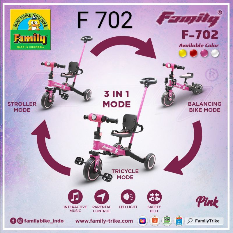 Sepeda roda 3 Family F 702 balance bike f702 f703 f 703 sepeda roda tiga plus musik ban eva