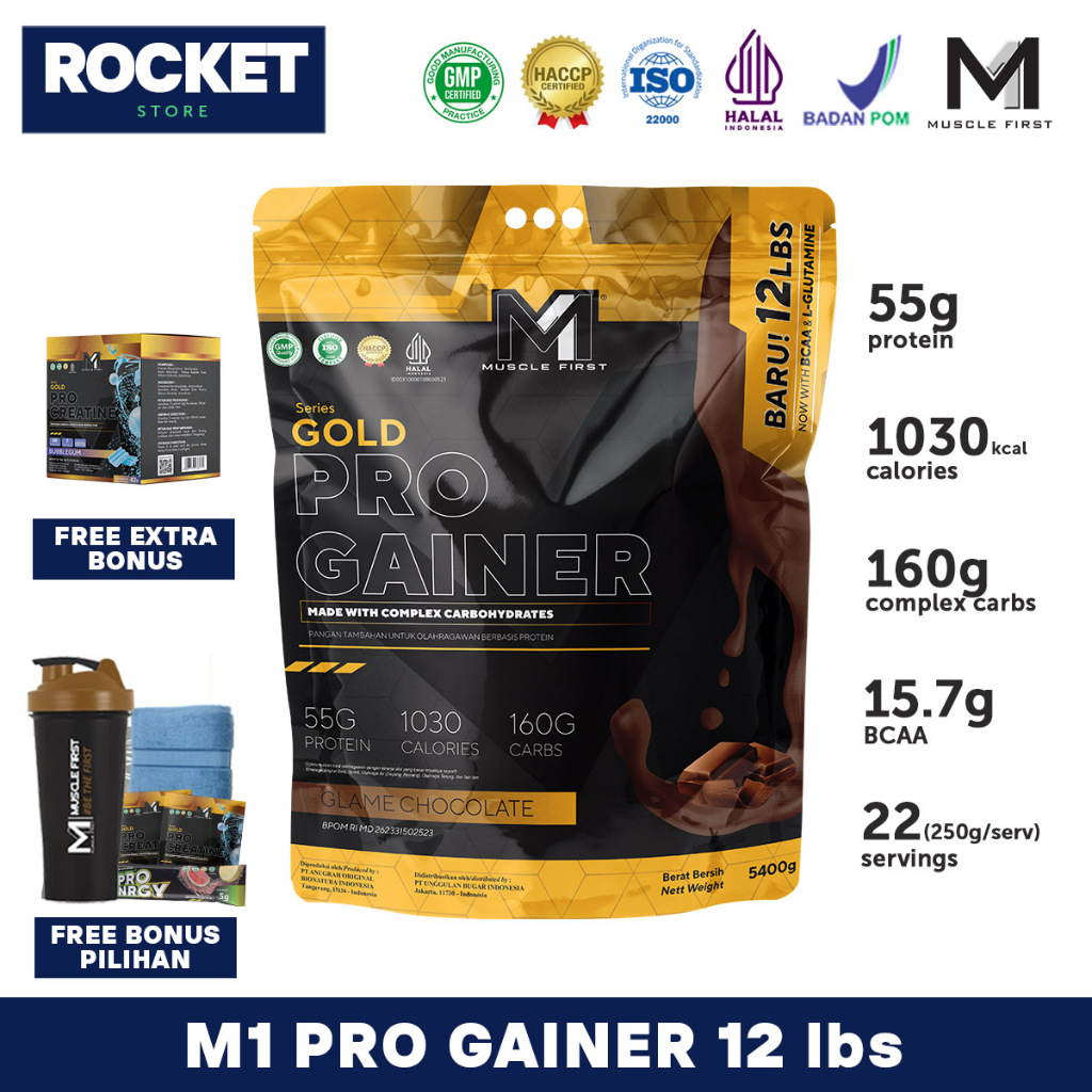 M1 Muscle First Gold Pro Gainer 12 lbs 5400 gram - Susu Mass Bulking Big Size