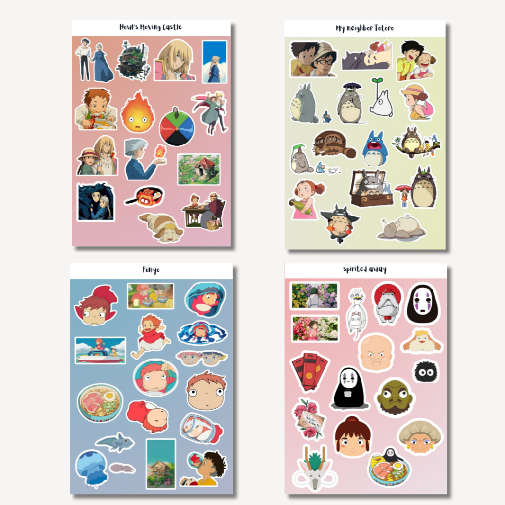 

Sticker Tumblr Studio Ghibli My Neighbor Totoro Howl's Moving Castle Spirited Away Ponyo 17 pcs Uk. A5 A6 anime jepang sticker aesthetic Vinyl waterproof dekorasi