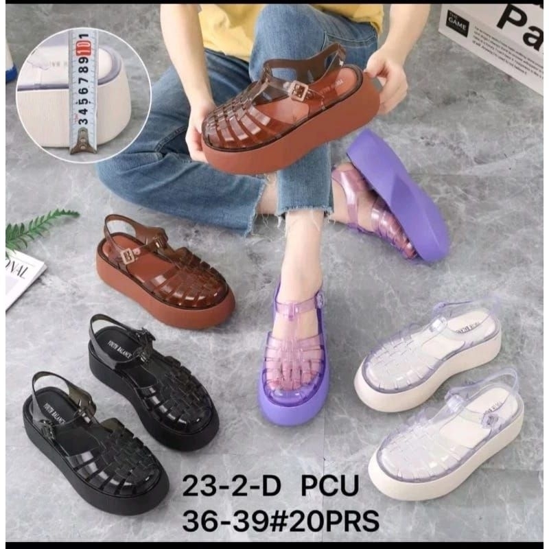 Sandal Sepatu Jelly Wanita Transparan Hak Tinggi Import Kekinian Youth Balance