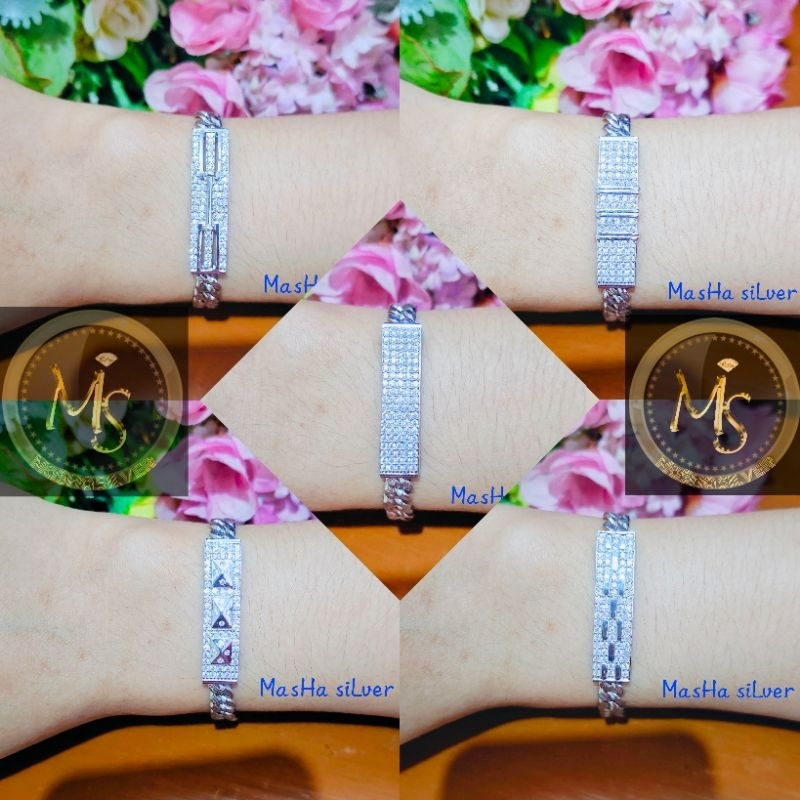 GELANG PERAK SISIK NAGA UKIR PLAT ZIRCONIA ASLI SILVER 925 LAPIS MAS PUTIH