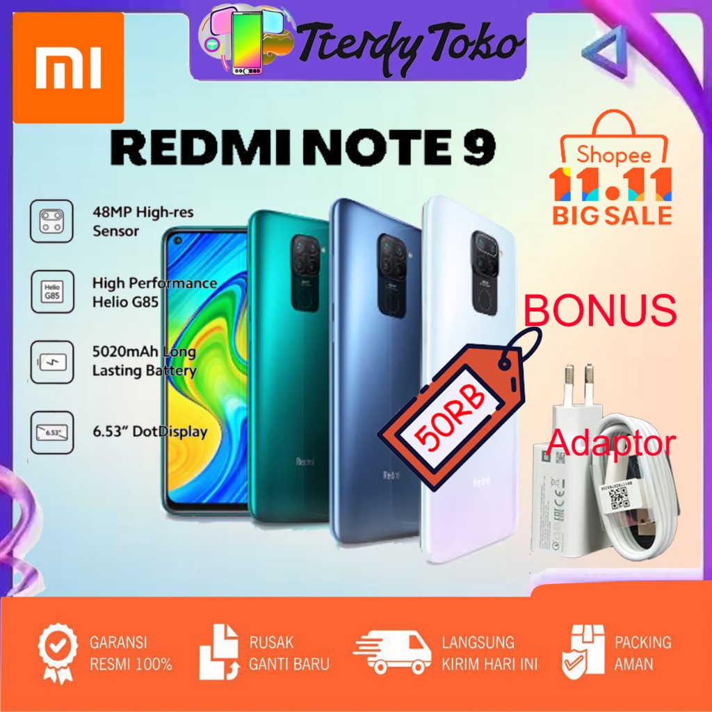 Xiaomi Redmi Note 9 RAM 6GB/128GB 48MP Kamera Belakang 6.53 inches HP smartphone 1 Tahun Garansi
