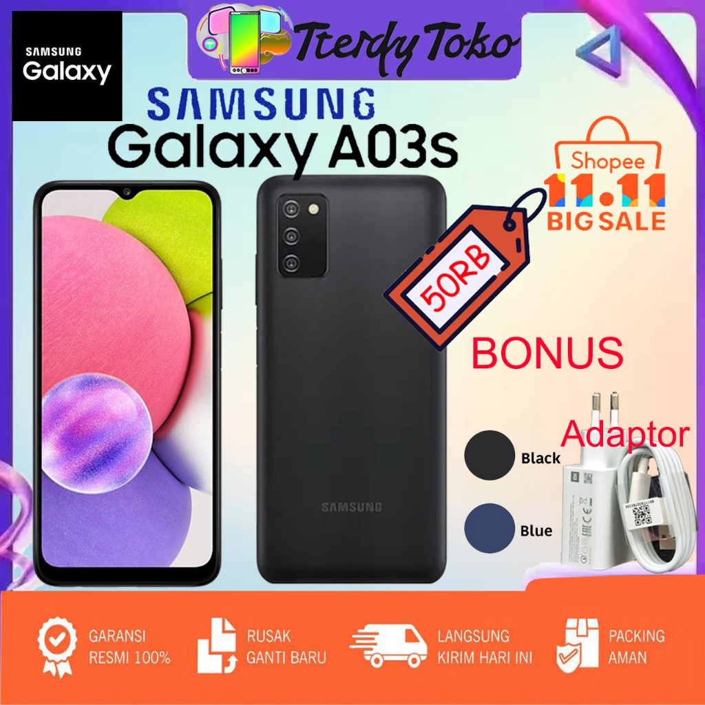 Samsung Galaxy A03s 6.5 inches RAM 4GB/64GB Smartphone 13+5MP FHD Kamera 4G LET Dual SIM hp Baru Ori