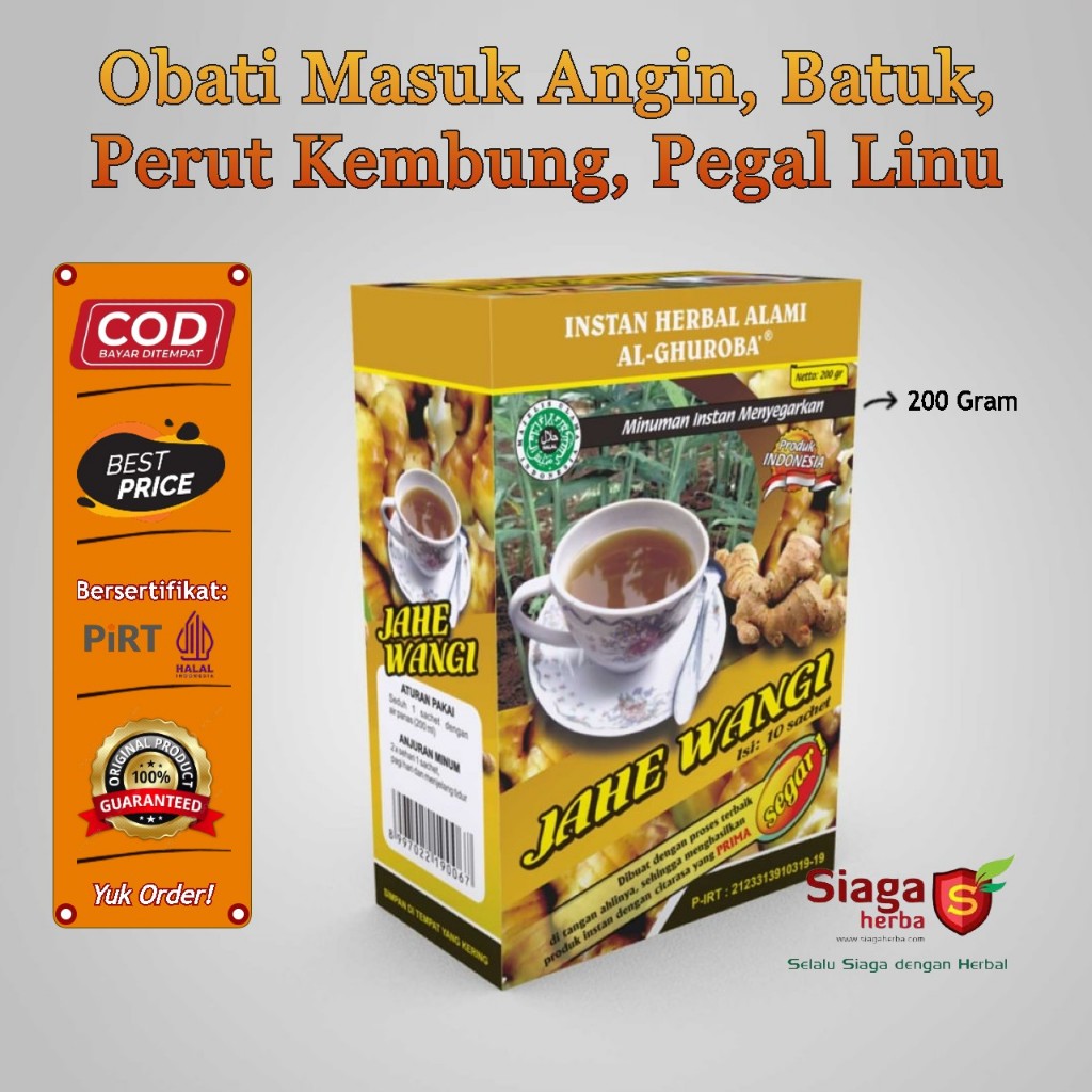 

Al-Ghuroba Jahe Wangi Asli Instan Herbal Masuk Angin, Batuk, Mag Mual, Gula Darah, Kolesterol, 200gr