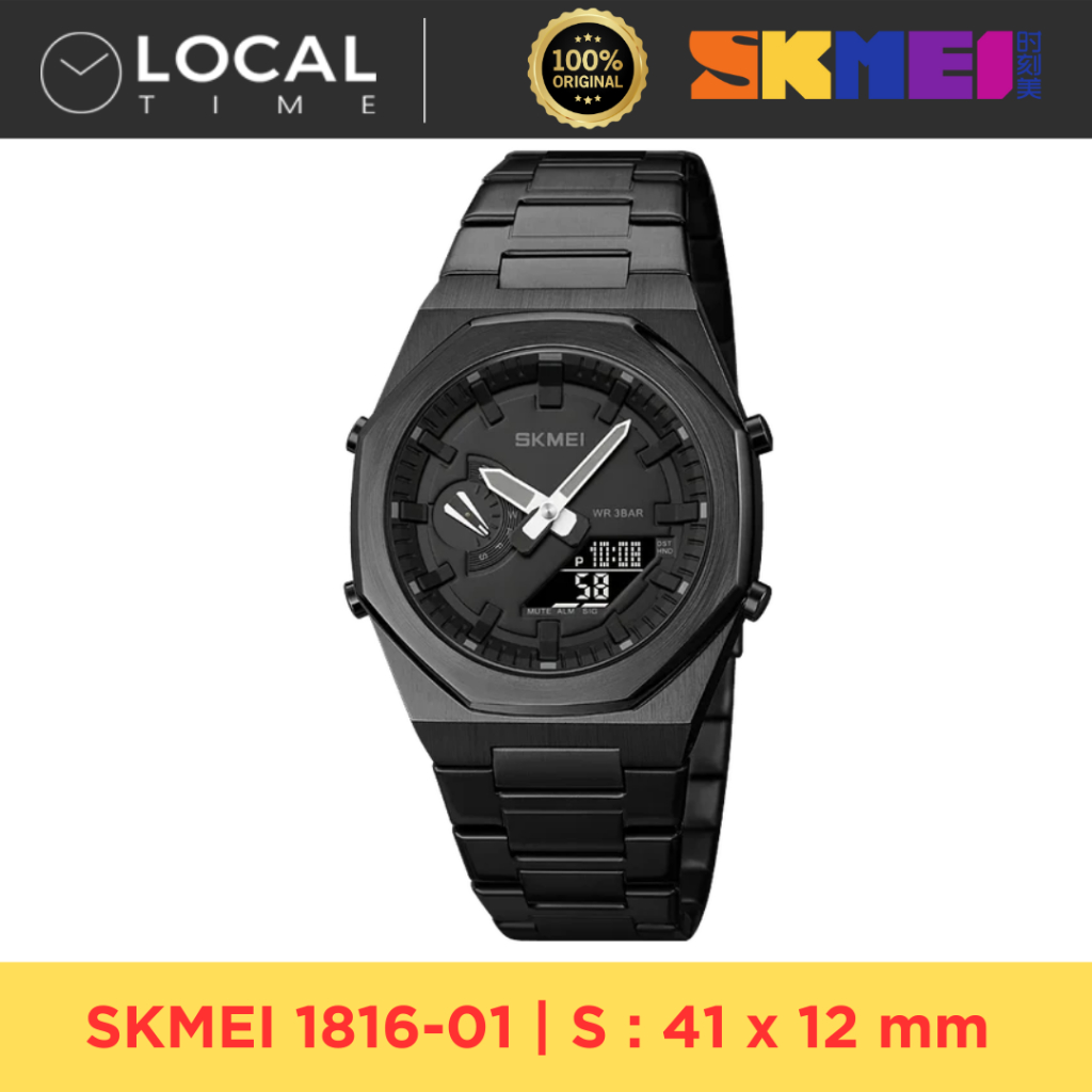 SKMEI 1816 JAM TANGAN PRIA DUAL TIME RANTAI TAHAN AIR ORIGINAL