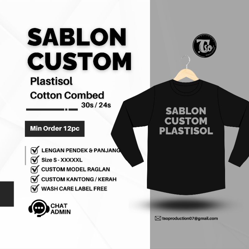 LUSINAN SABLON KAOS CUSTOM PLASTISOL LENGAN PANJANG