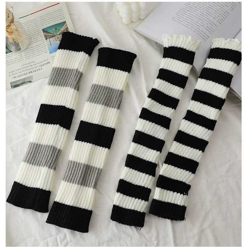 ITSHOPING - Kaos Kaki Panjang Penghangat Betis Motif Salur Japanase Style Leg Warmer Cute  Gothic Harajuku Style