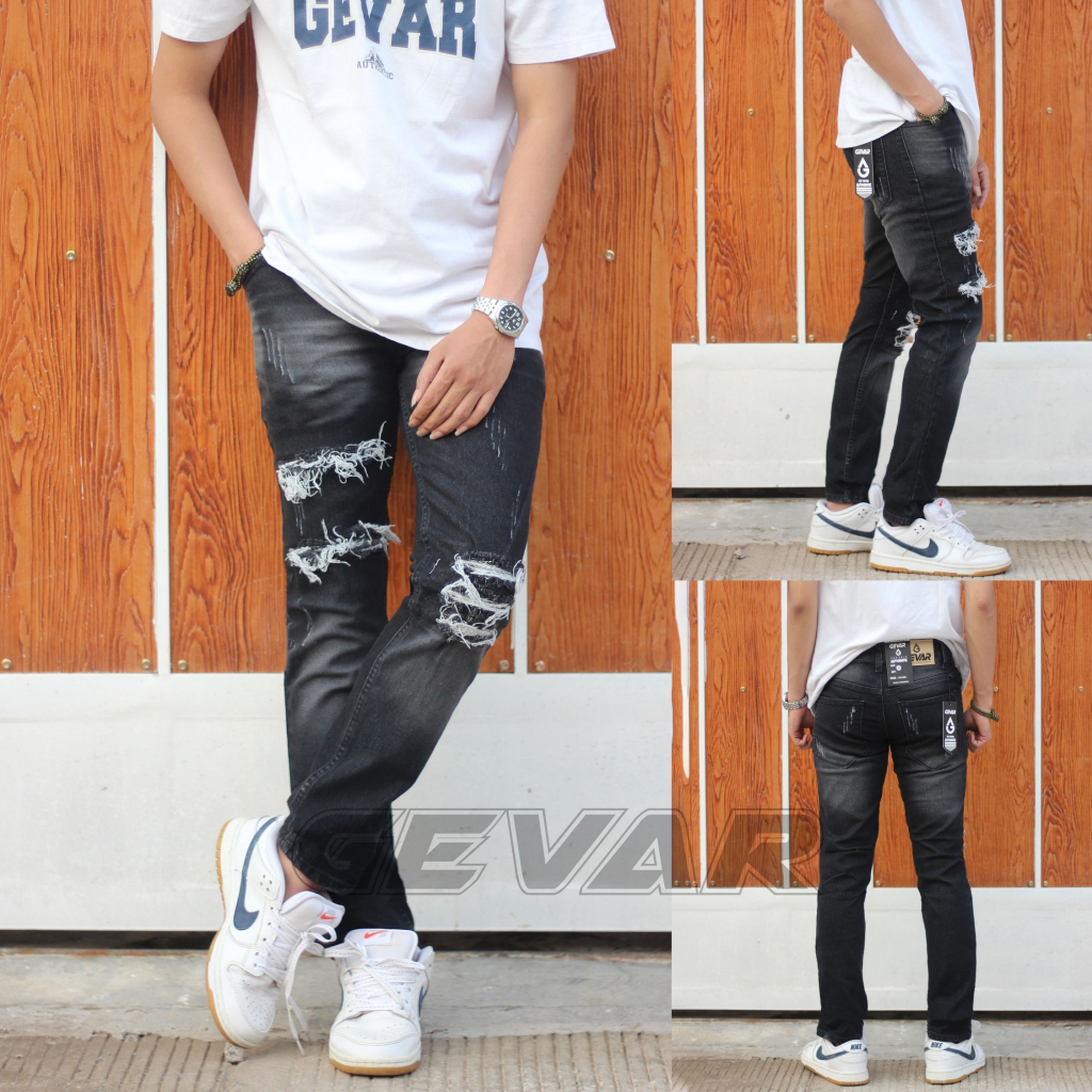 BELVANA Celana Jeans Sobek GEVAR Jeans pria Ripped Sobek Premium Abu - abu / celana skinny pria ripp