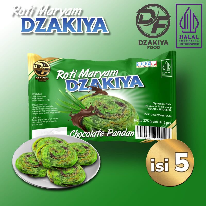 

Roti Maryam Dzakiya Frozen Pandan Coklat Premium isi 5pcs