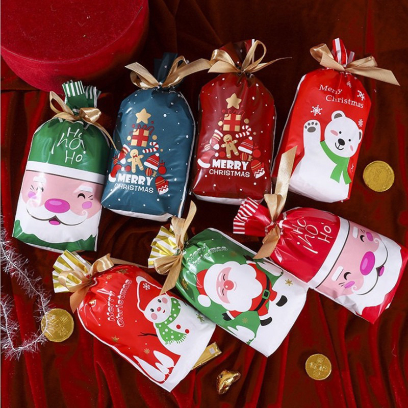 

plastik serut christmas bag (50 pcs), kantong cookies natal, hampers bag termurah