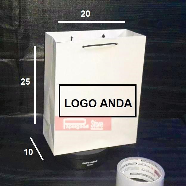 

Promo Paper bag putih CUSTOM 2 sisi sablon exclusive 20X25X10 tali kur