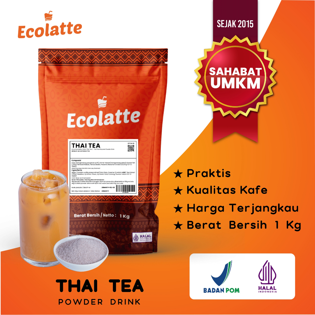 

ECOLATTE THAI TEA 1 KG Powder Drink Bubuk Minuman Enak Rasa Thai Tea