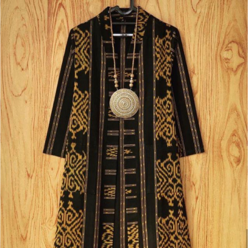 long outer cardi wanita batik tenun ori furing