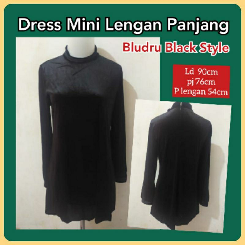 Dress Mini Lengan Panjang Bludru Black