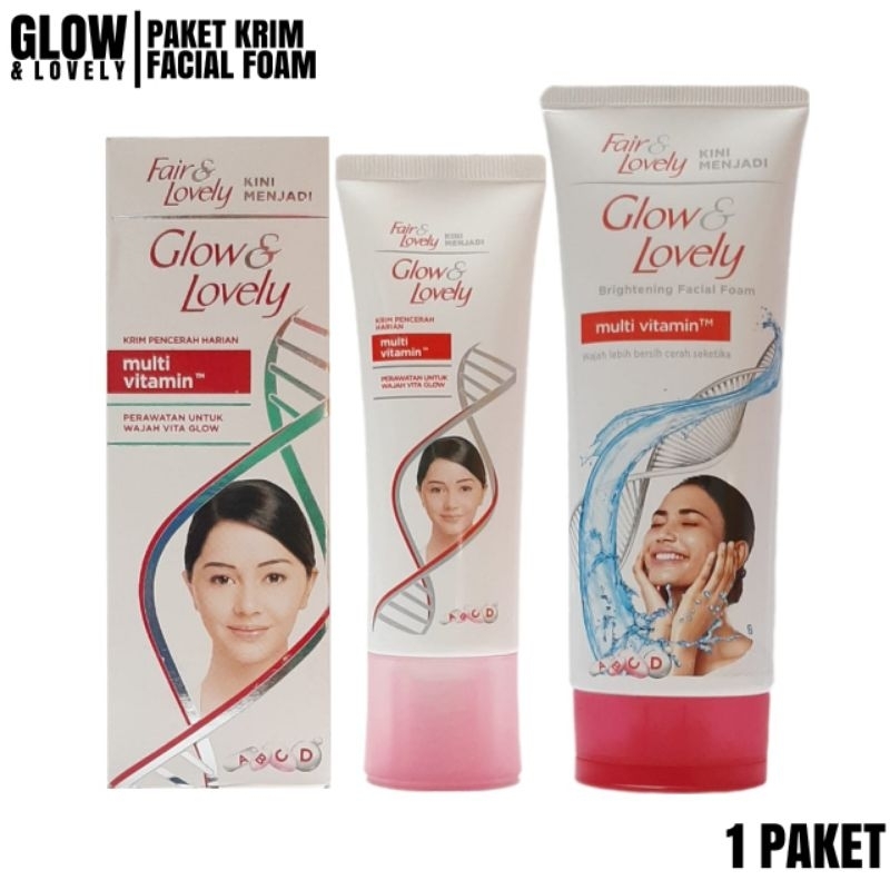 Paket Fair &amp; Lovely / Glow &amp; Lovely Krim Pencerah 46gr + Facial Foam 100gr BPOM