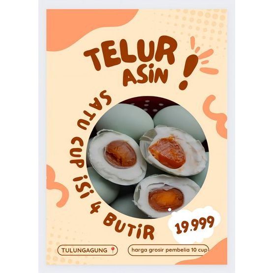 

Telur Bebek Asin 1 cup isi 4 butir (melayani pesanan banyak)