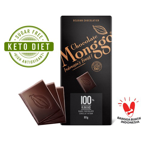

[KODE 77] Chocolate Monggo | Dark Chocolate 100% Cocoa | Cokelat Hitam | Coklat Diet Keto | Tablet coklat 80g
